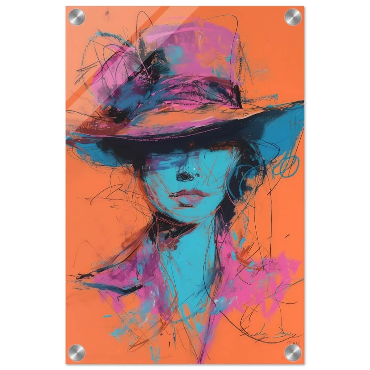 Vivid Allure: Neon Fashion Portrait | Contemporary Abstract Portrait | Wall art print - Acrylic Print - 30x45 cm / 12x18″ -