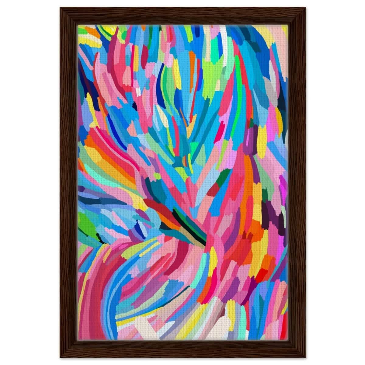 Vivid Energy: The Spectrum of Expression | Abstract Expressionism wall art print - 30x45 cm / 12x18″ - Framed Canvas - Dark wood frame