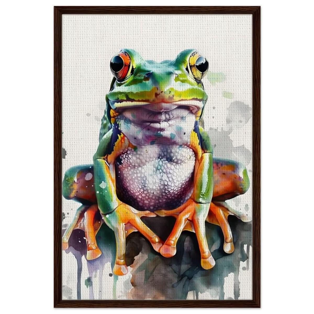 Vivid Leap | Modern watercolor - inspired digital art - 60x90 cm / 24x36″ - Framed Canvas - Dark wood frame