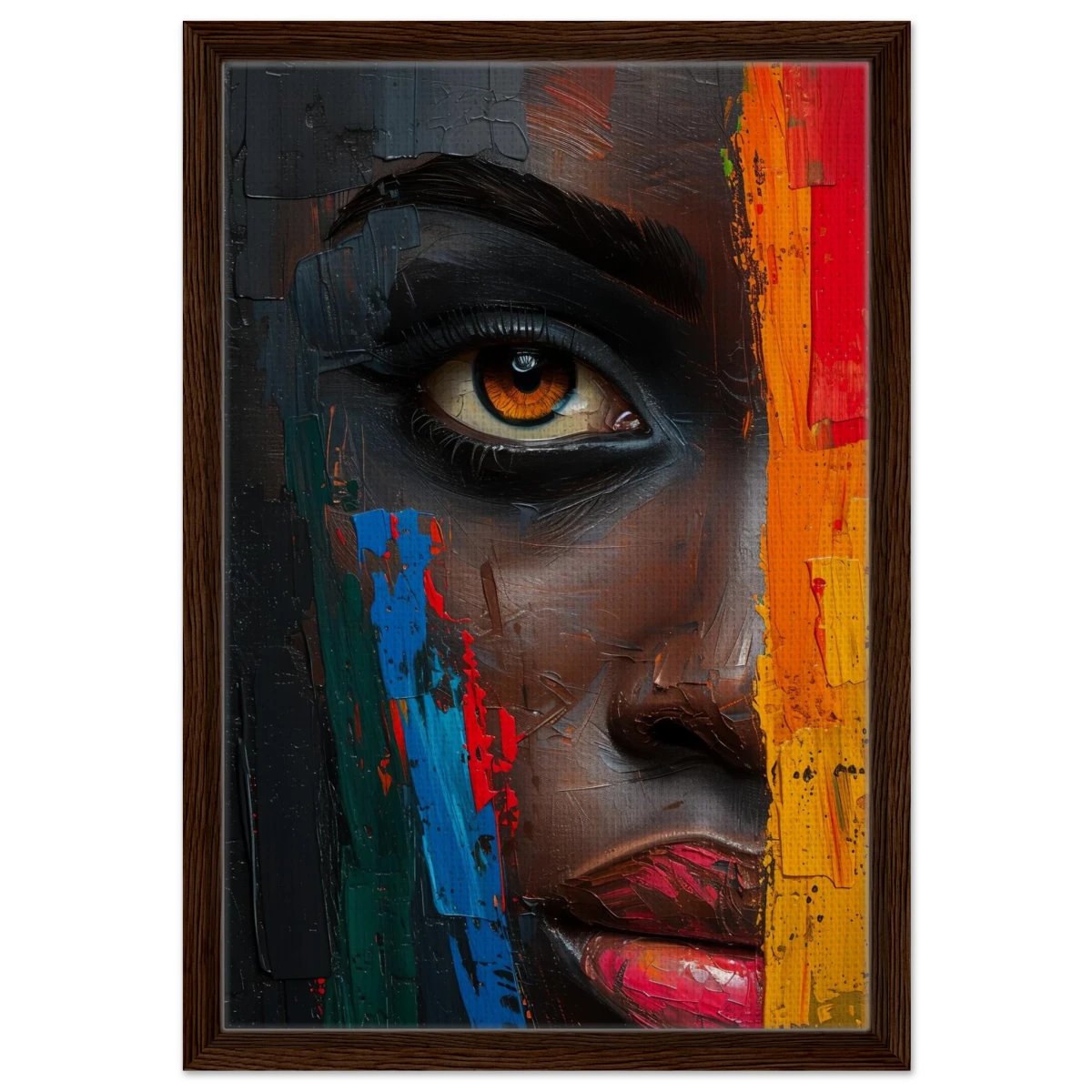 "Vivid Reflections" – Contemporary Abstract Portrait Art | Wall art Print - Framed Canvas - 40x60 cm / 16x24″ - Dark wood frame