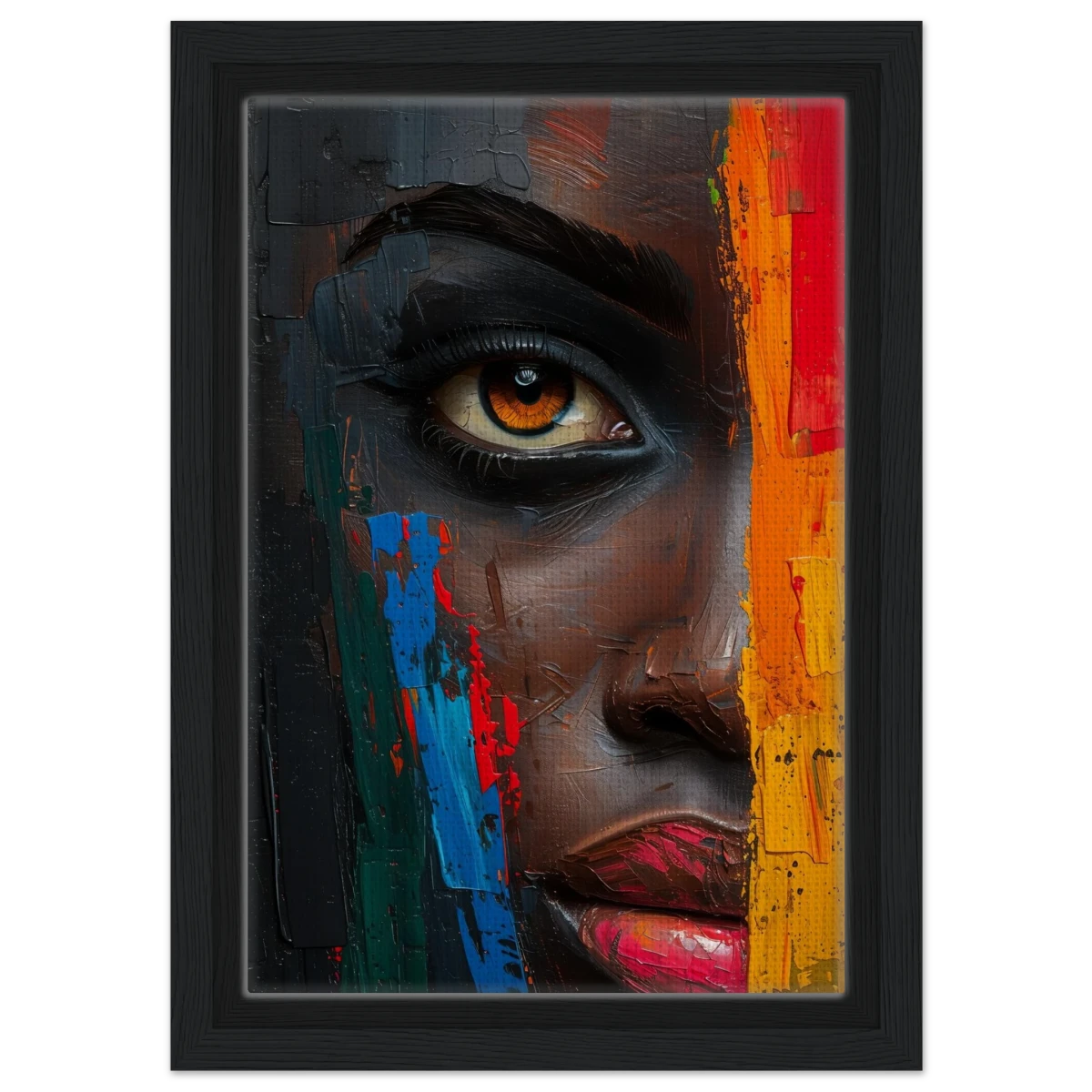 "Vivid Reflections" – Contemporary Abstract Portrait Art | Wall art Print - Framed Canvas - 20x30 cm / 8x12″ - Black frame