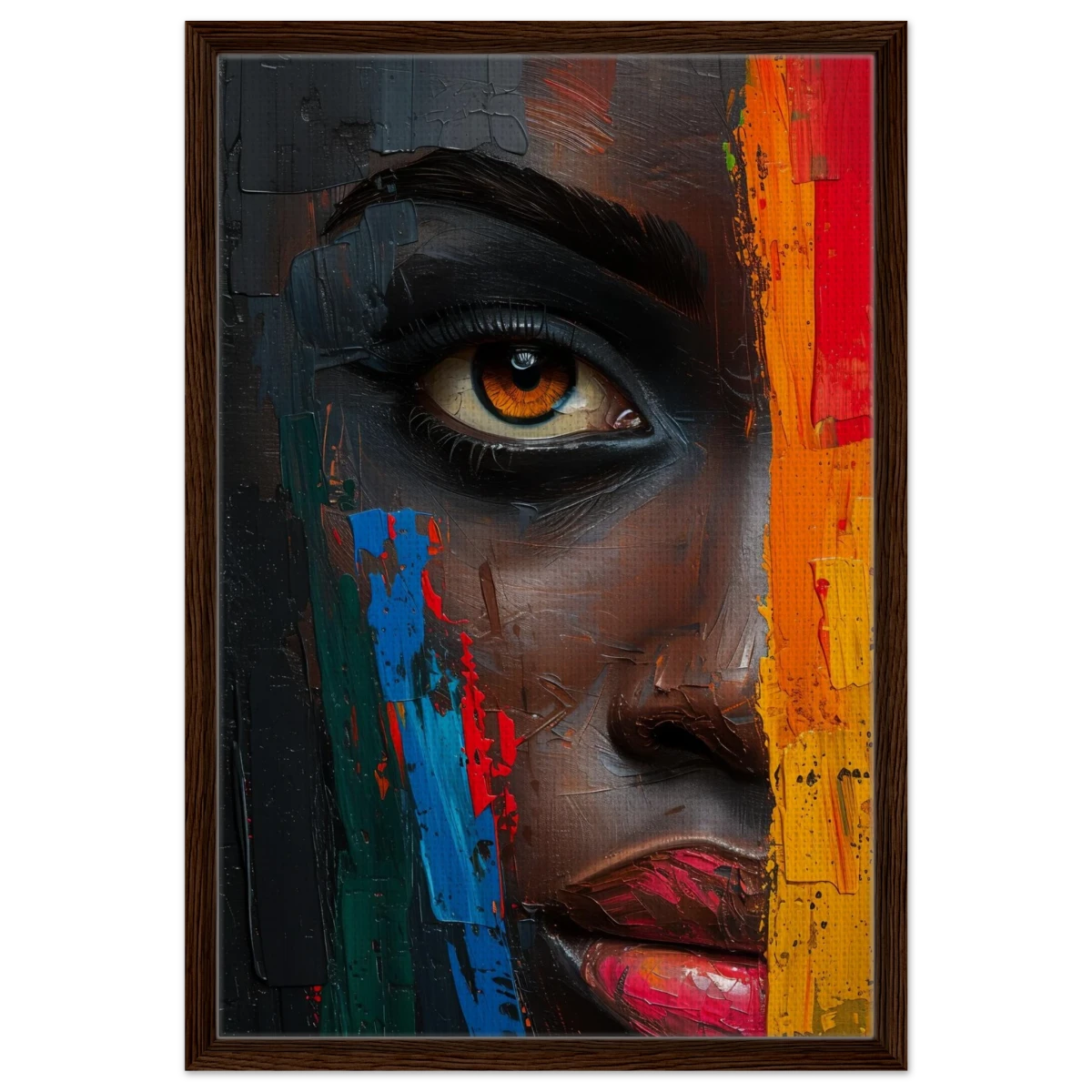"Vivid Reflections" – Contemporary Abstract Portrait Art | Wall art Print - Framed Canvas - 50x75 cm / 20x30″ - Dark wood frame