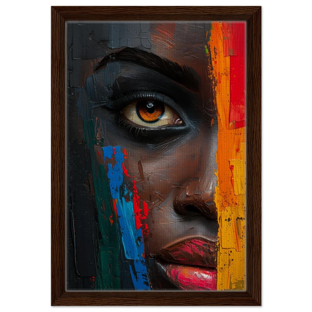"Vivid Reflections" – Contemporary Abstract Portrait Art | Wall art Print - Framed Canvas - 30x45 cm / 12x18″ - Dark wood frame