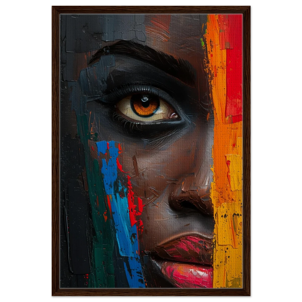 "Vivid Reflections" – Contemporary Abstract Portrait Art | Wall art Print - Framed Canvas - 60x90 cm / 24x36″ - Dark wood frame