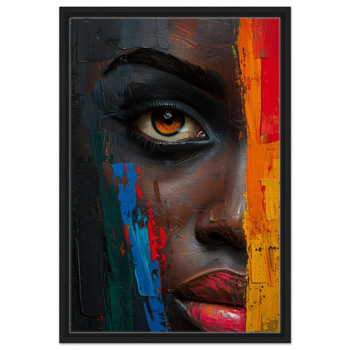 "Vivid Reflections" – Contemporary Abstract Portrait Art | Wall art Print - Framed Canvas - 50x75 cm / 20x30″ - Black frame