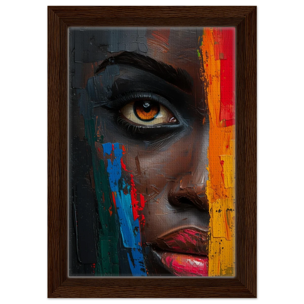 "Vivid Reflections" – Contemporary Abstract Portrait Art | Wall art Print - Framed Canvas - 20x30 cm / 8x12″ - Dark wood frame