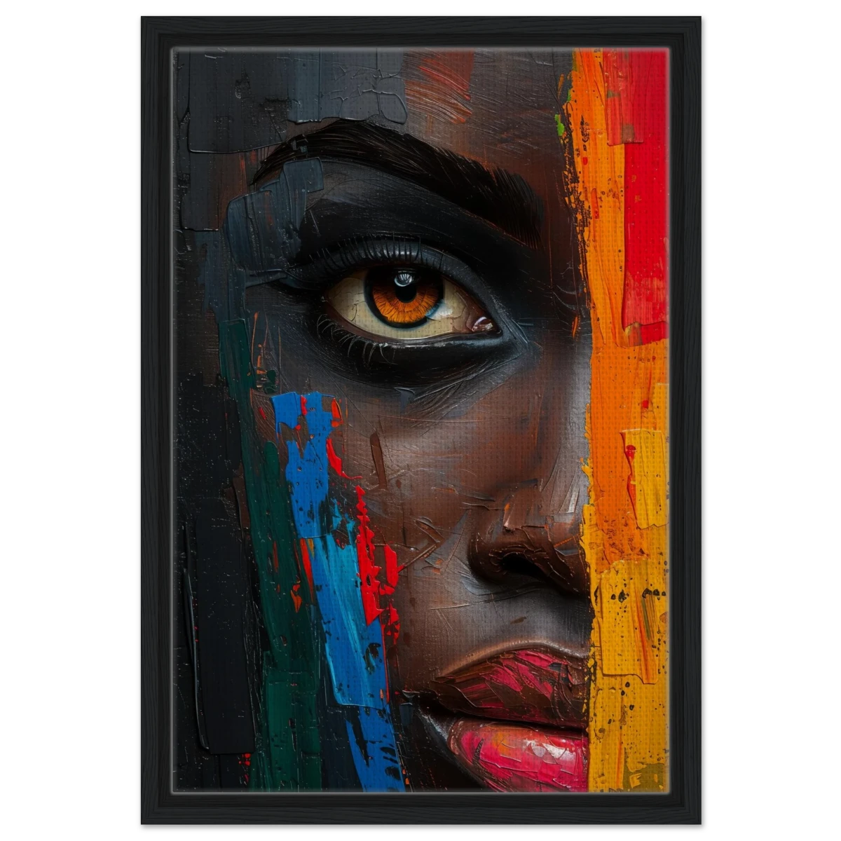 "Vivid Reflections" – Contemporary Abstract Portrait Art | Wall art Print - Framed Canvas - 40x60 cm / 16x24″ - Black frame