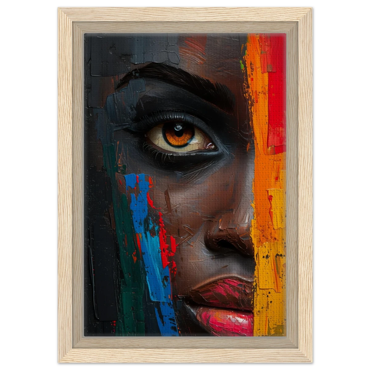 "Vivid Reflections" – Contemporary Abstract Portrait Art | Wall art Print - Framed Canvas - 20x30 cm / 8x12″ - Wood frame