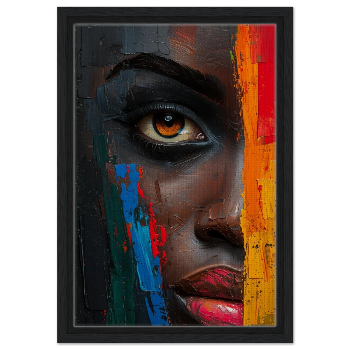 "Vivid Reflections" – Contemporary Abstract Portrait Art | Wall art Print - Framed Canvas - 30x45 cm / 12x18″ - Black frame