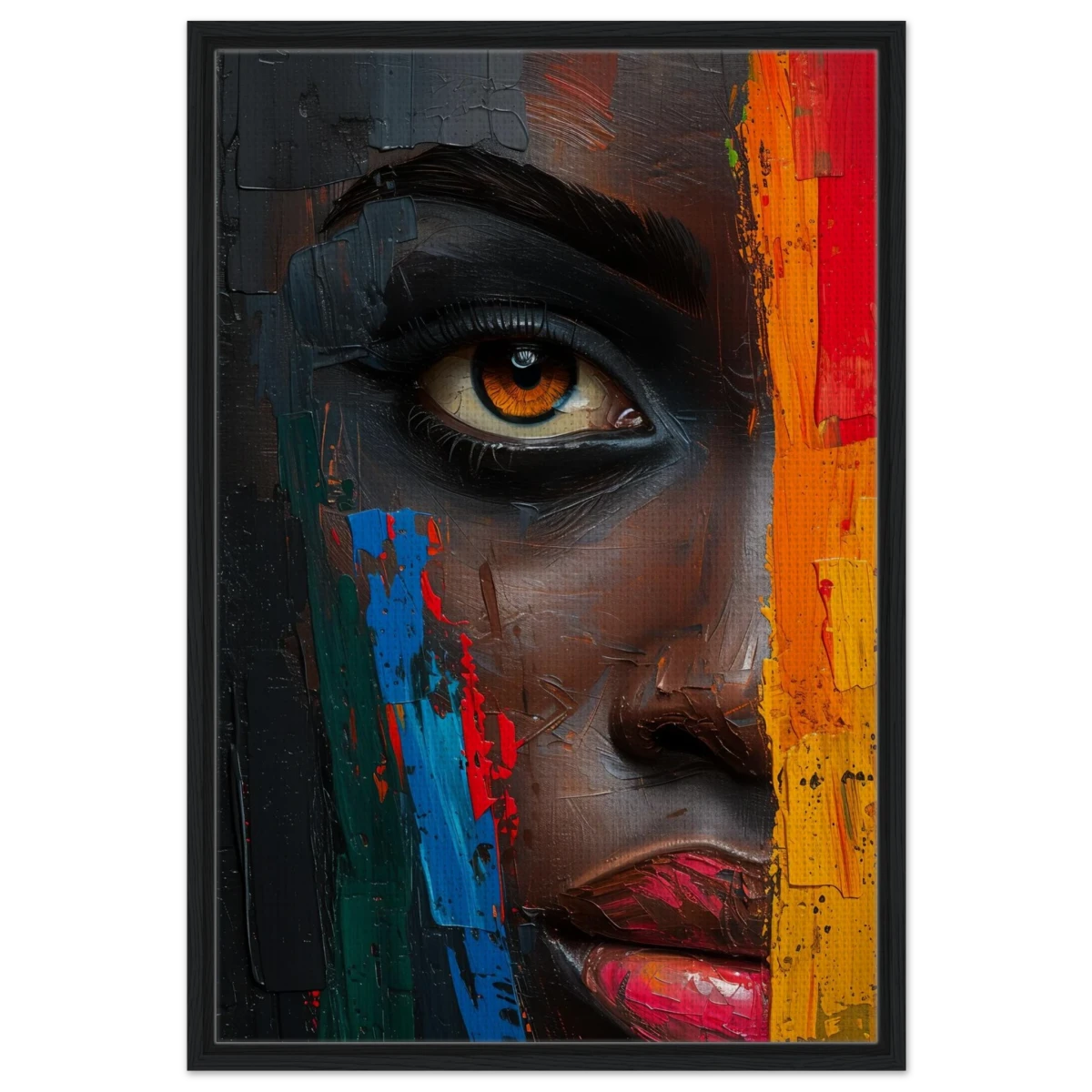 "Vivid Reflections" – Contemporary Abstract Portrait Art | Wall art Print - Framed Canvas - 60x90 cm / 24x36″ - Black frame