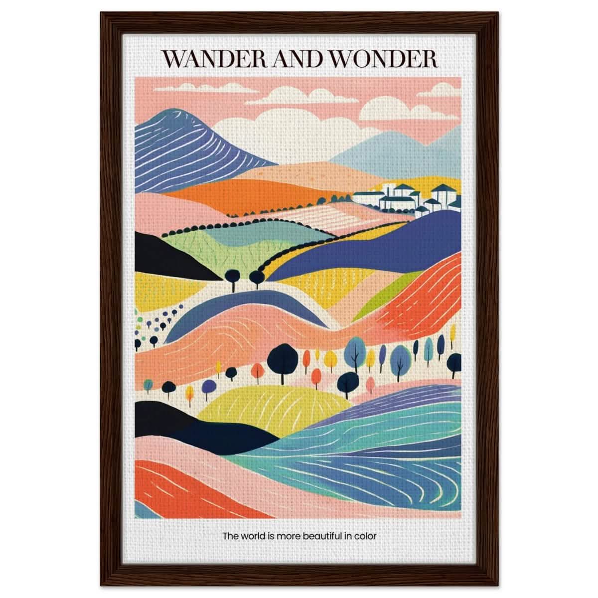 Wander and Wonder - Vibrant Landscape Print - Framed Canvas - 40x60 cm / 16x24″ - Dark wood frame