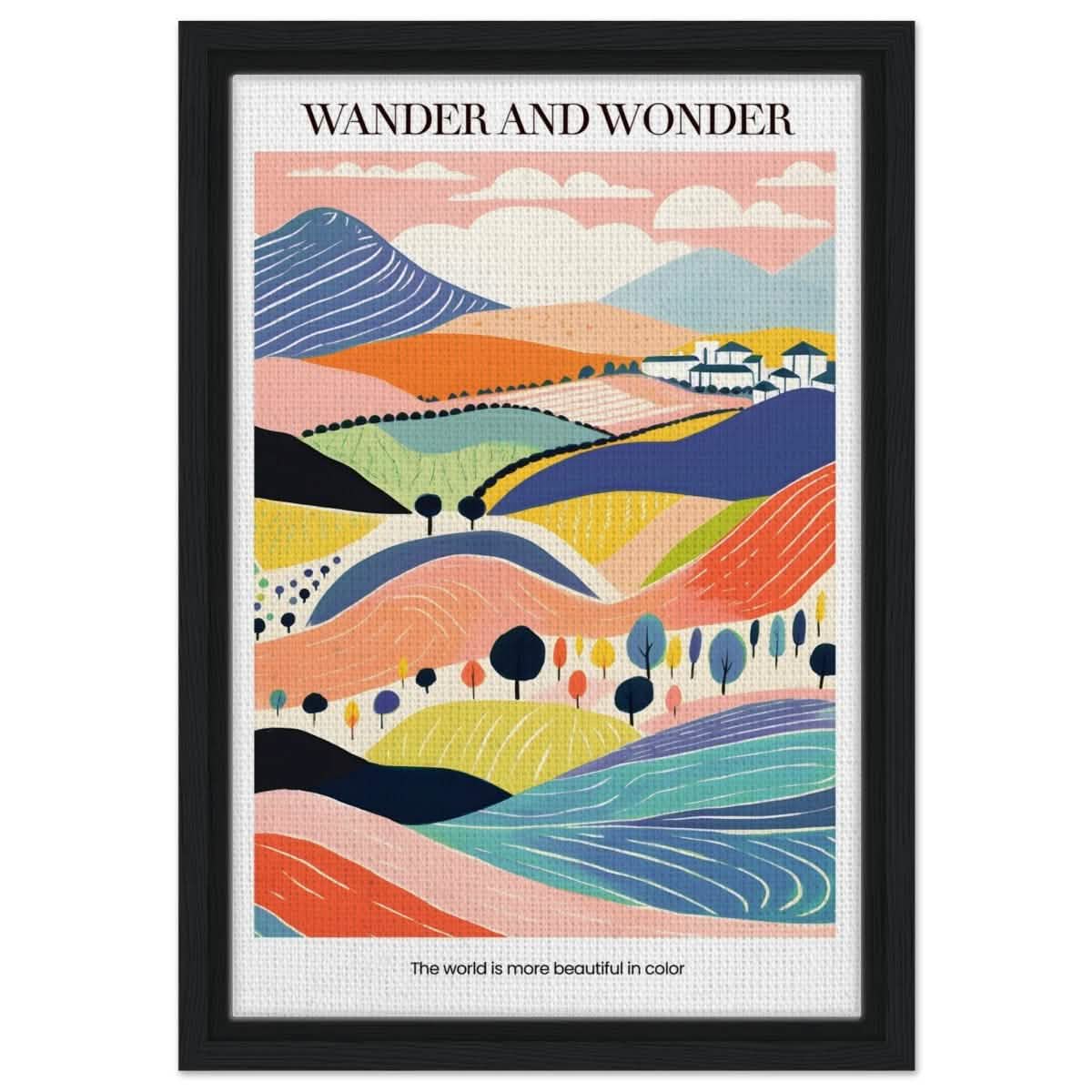 Wander and Wonder - Vibrant Landscape Print - Framed Canvas - 30x45 cm / 12x18″ - Black frame