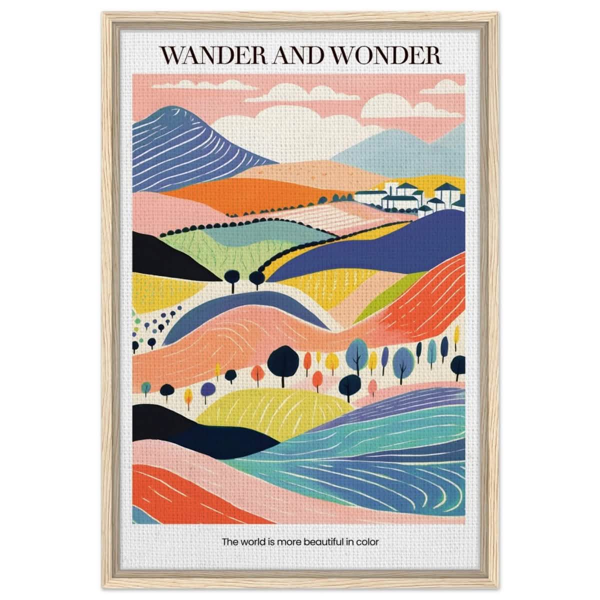 Wander and Wonder - Vibrant Landscape Print - Framed Canvas - 50x75 cm / 20x30″ - Wood frame