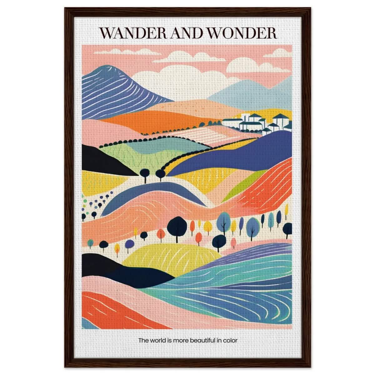 Wander and Wonder - Vibrant Landscape Print - Framed Canvas - 60x90 cm / 24x36″ - Dark wood frame