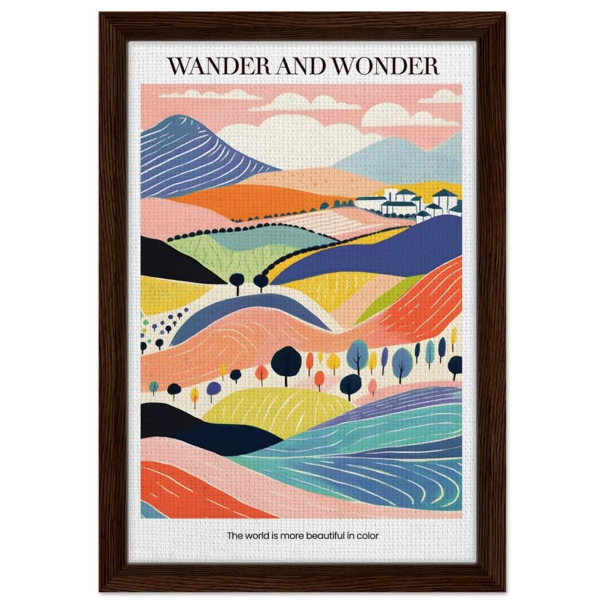 Wander and Wonder - Vibrant Landscape Print - Framed Canvas - 30x45 cm / 12x18″ - Dark wood frame