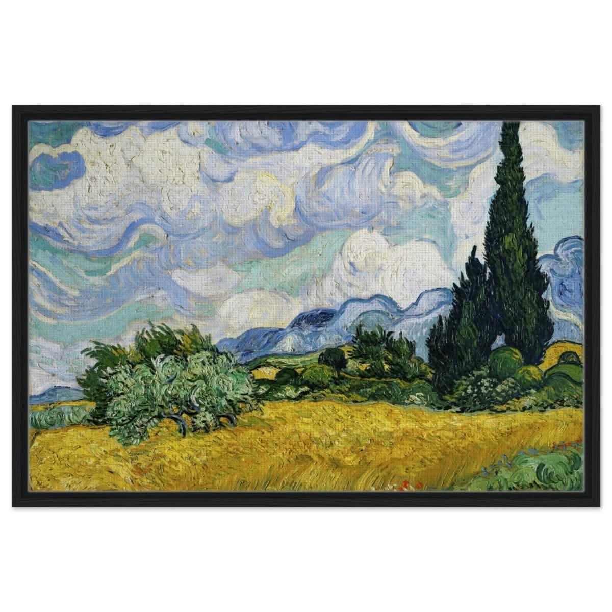 Wheat Field with Cypresses by Vincent van Gogh | Vintage Art wall art print - Framed Canvas - 60x90 cm / 24x36″ - Black frame