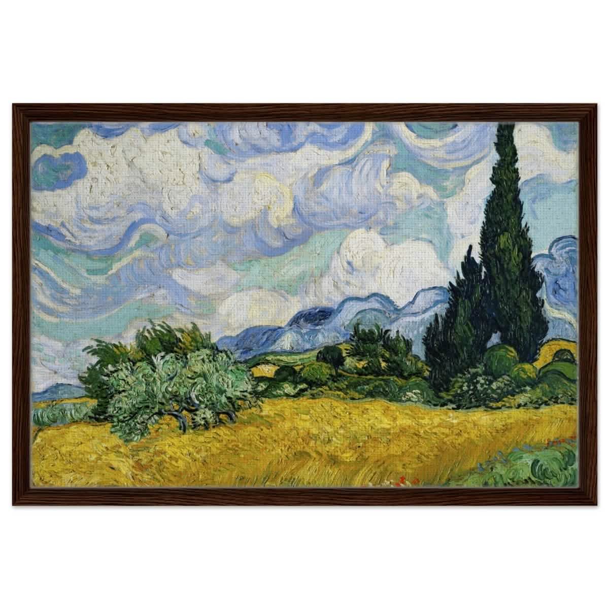 Wheat Field with Cypresses by Vincent van Gogh | Vintage Art wall art print - Framed Canvas - 50x75 cm / 20x30″ - Dark wood frame