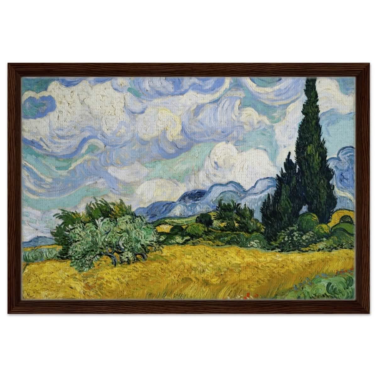 Wheat Field with Cypresses by Vincent van Gogh | Vintage Art wall art print - Framed Canvas - 40x60 cm / 16x24″ - Dark wood frame
