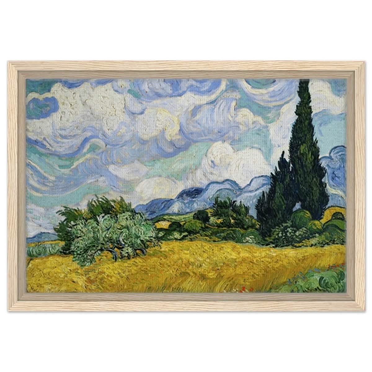 Wheat Field with Cypresses by Vincent van Gogh | Vintage Art wall art print - Framed Canvas - 30x45 cm / 12x18″ - Wood frame