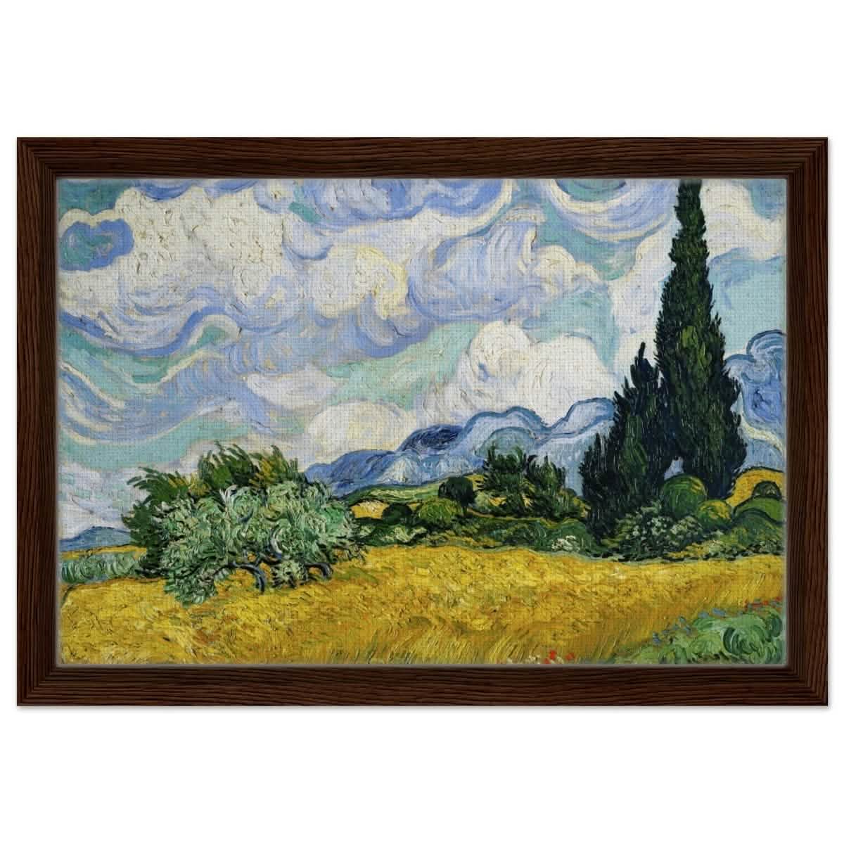 Wheat Field with Cypresses by Vincent van Gogh | Vintage Art wall art print - Framed Canvas - 30x45 cm / 12x18″ - Dark wood frame