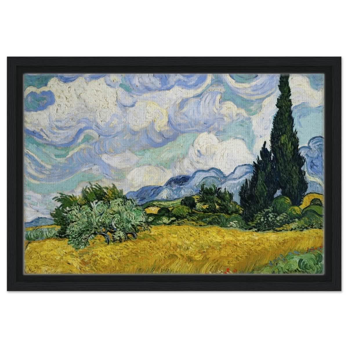 Wheat Field with Cypresses by Vincent van Gogh | Vintage Art wall art print - Framed Canvas - 30x45 cm / 12x18″ - Black frame