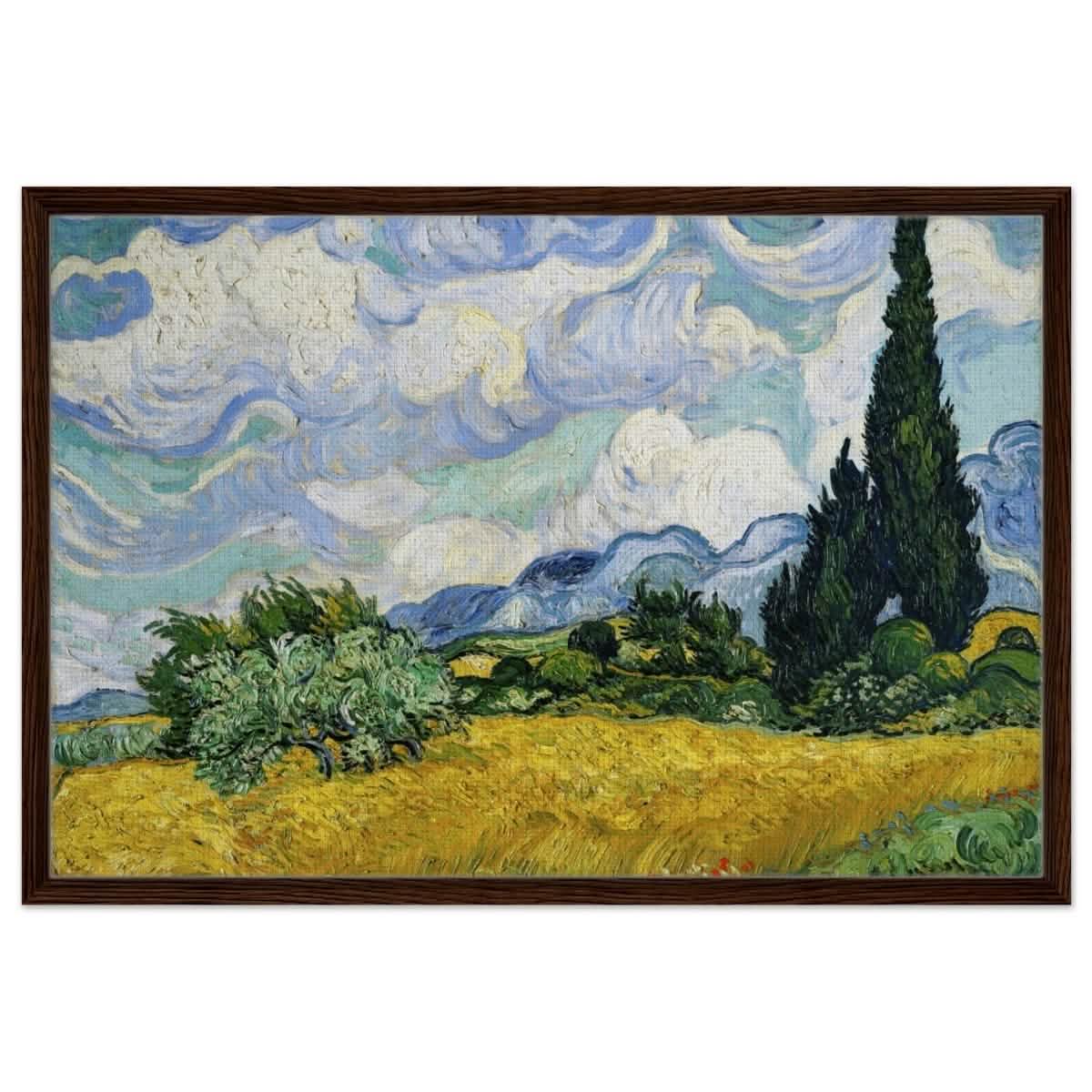 Wheat Field with Cypresses by Vincent van Gogh | Vintage Art wall art print - Framed Canvas - 60x90 cm / 24x36″ - Dark wood frame
