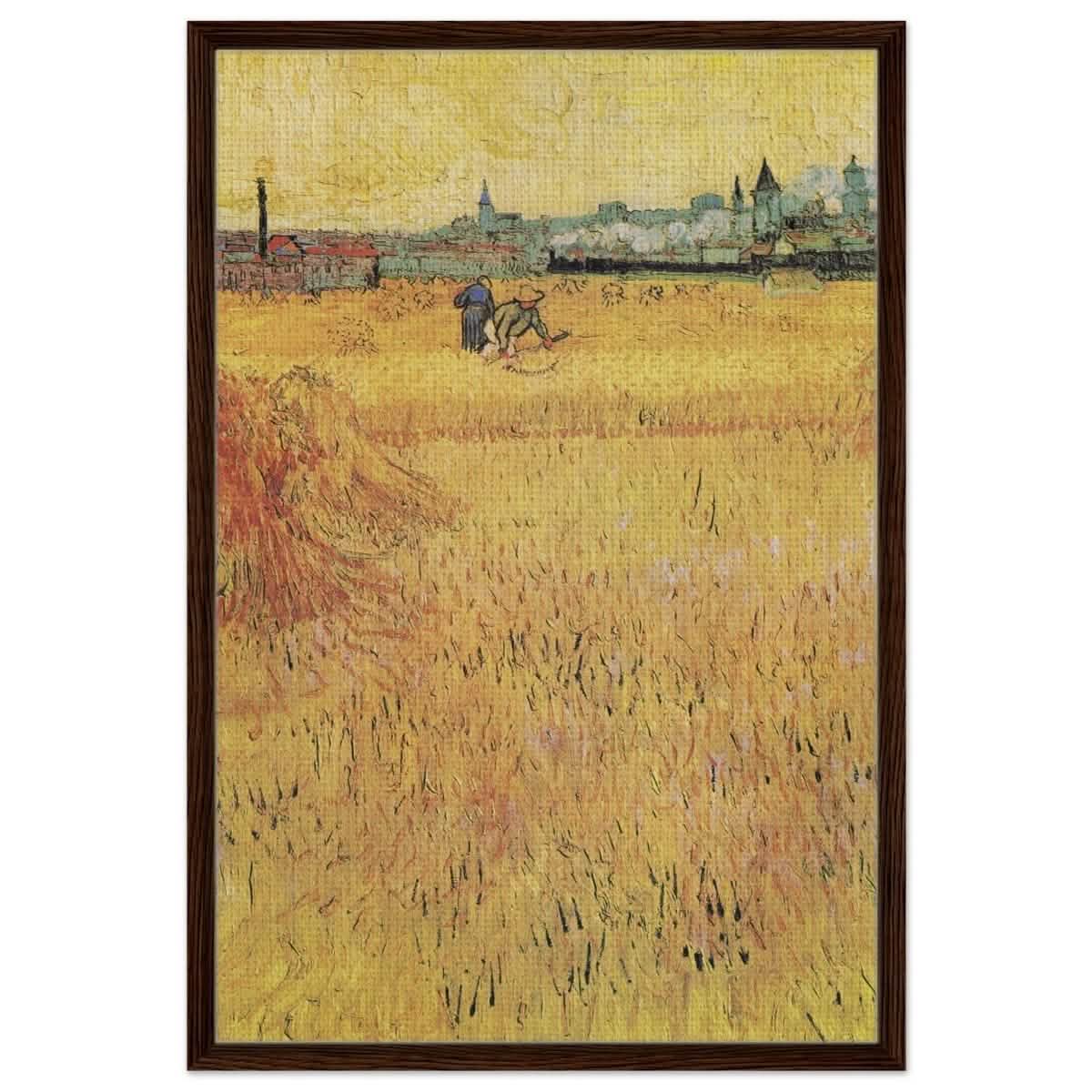 Wheat Field With View Of Arles (1888) by Vincent Van Gogh | Vintage Art wall art print - Framed Canvas - 60x90 cm / 24x36″ - Dark wood frame