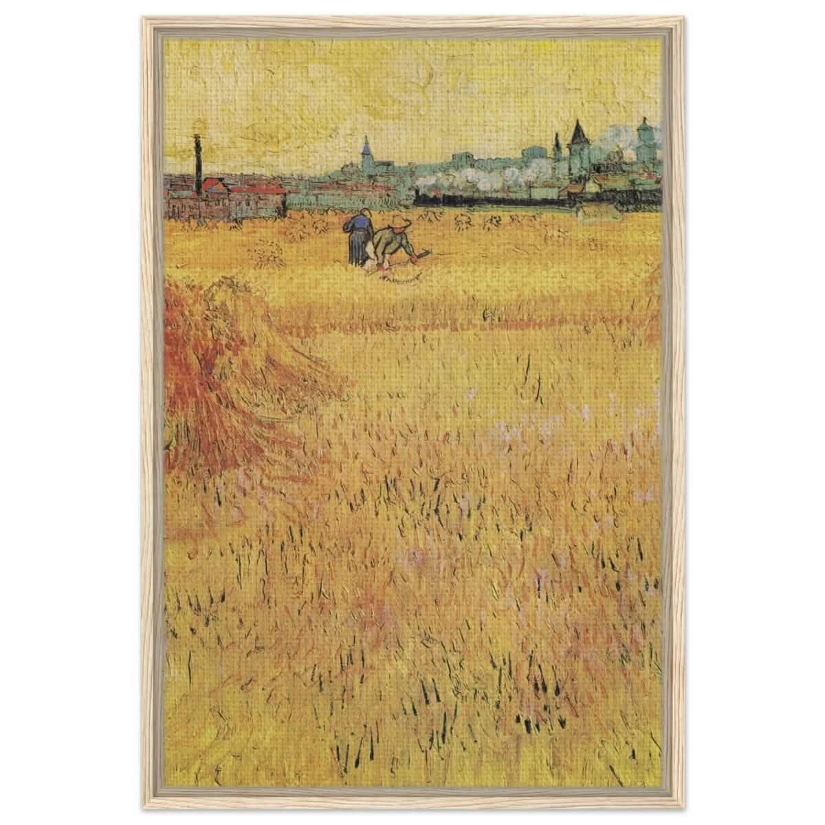 Wheat Field With View Of Arles (1888) by Vincent Van Gogh | Vintage Art wall art print - Framed Canvas - 60x90 cm / 24x36″ - Wood frame
