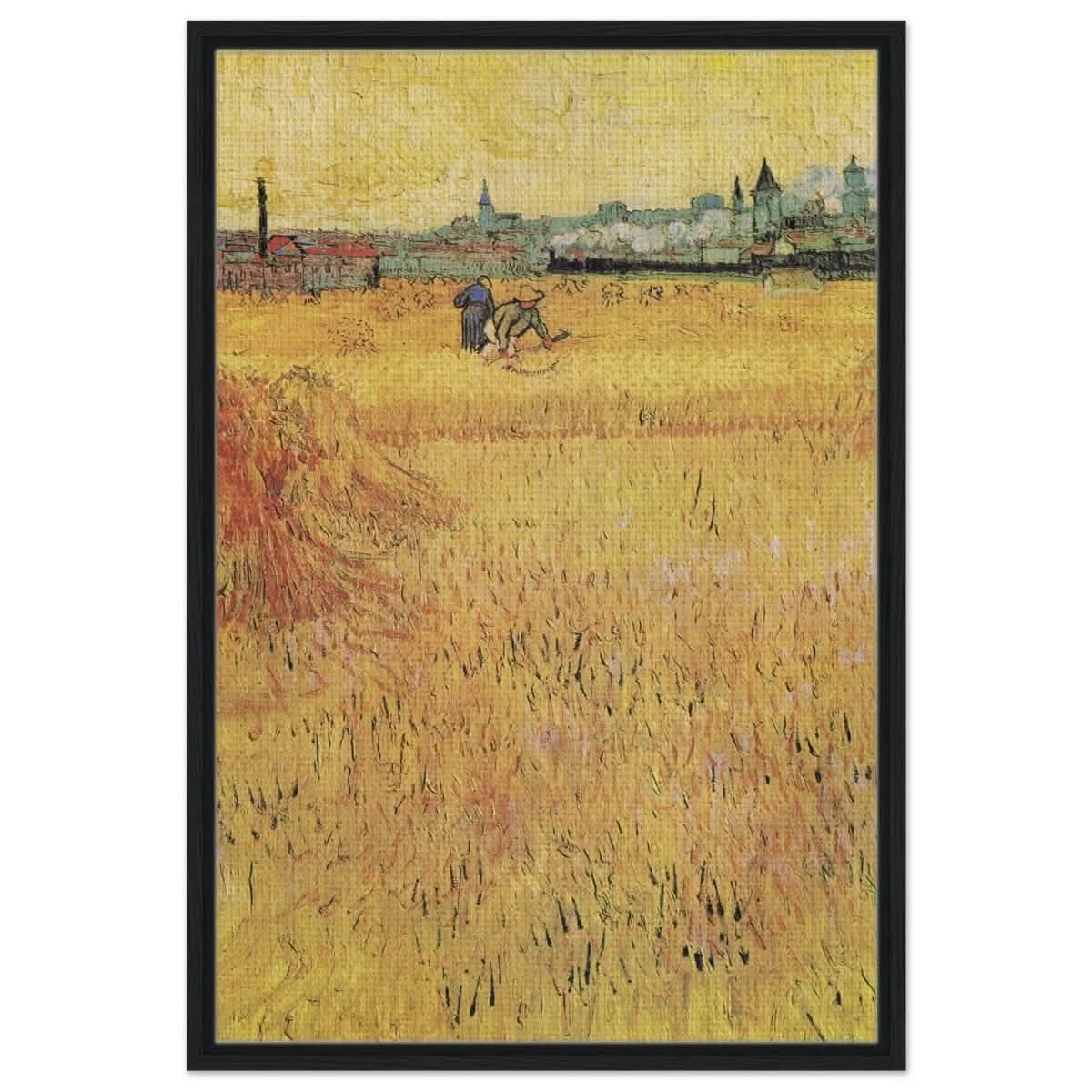 Wheat Field With View Of Arles (1888) by Vincent Van Gogh | Vintage Art wall art print - Framed Canvas - 60x90 cm / 24x36″ - Black frame
