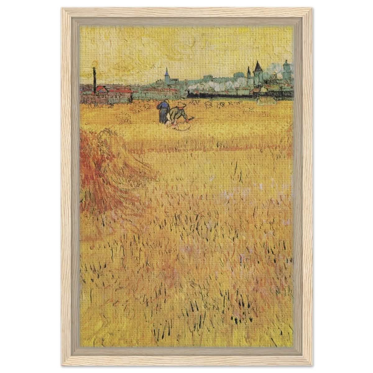 Wheat Field With View Of Arles (1888) by Vincent Van Gogh | Vintage Art wall art print - Framed Canvas - 30x45 cm / 12x18″ - Wood frame