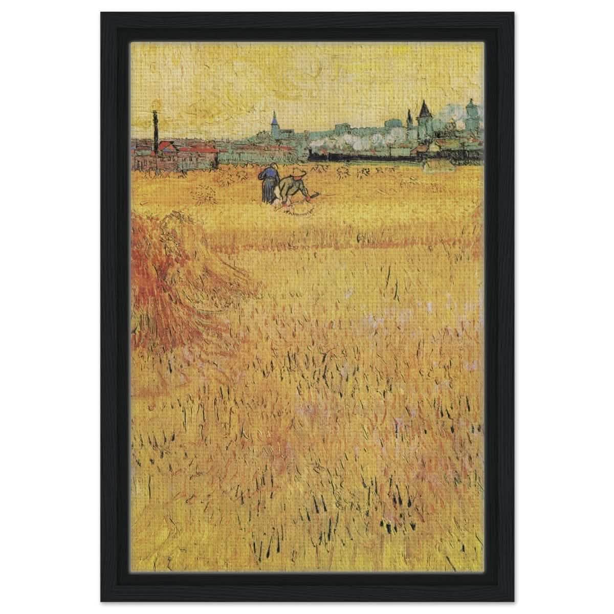 Wheat Field With View Of Arles (1888) by Vincent Van Gogh | Vintage Art wall art print - Framed Canvas - 30x45 cm / 12x18″ - Black frame