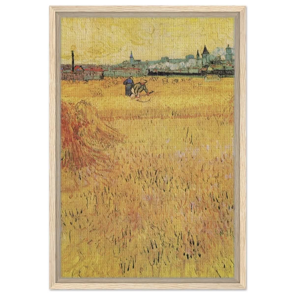 Wheat Field With View Of Arles (1888) by Vincent Van Gogh | Vintage Art wall art print - Framed Canvas - 40x60 cm / 16x24″ - Wood frame