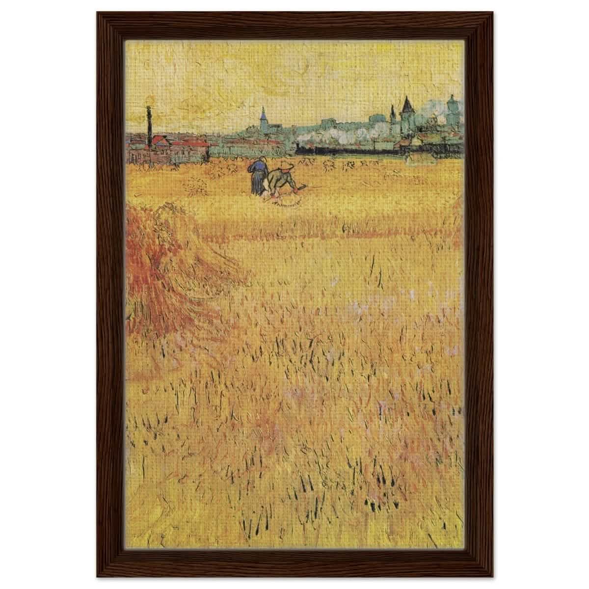 Wheat Field With View Of Arles (1888) by Vincent Van Gogh | Vintage Art wall art print - Framed Canvas - 30x45 cm / 12x18″ - Dark wood frame