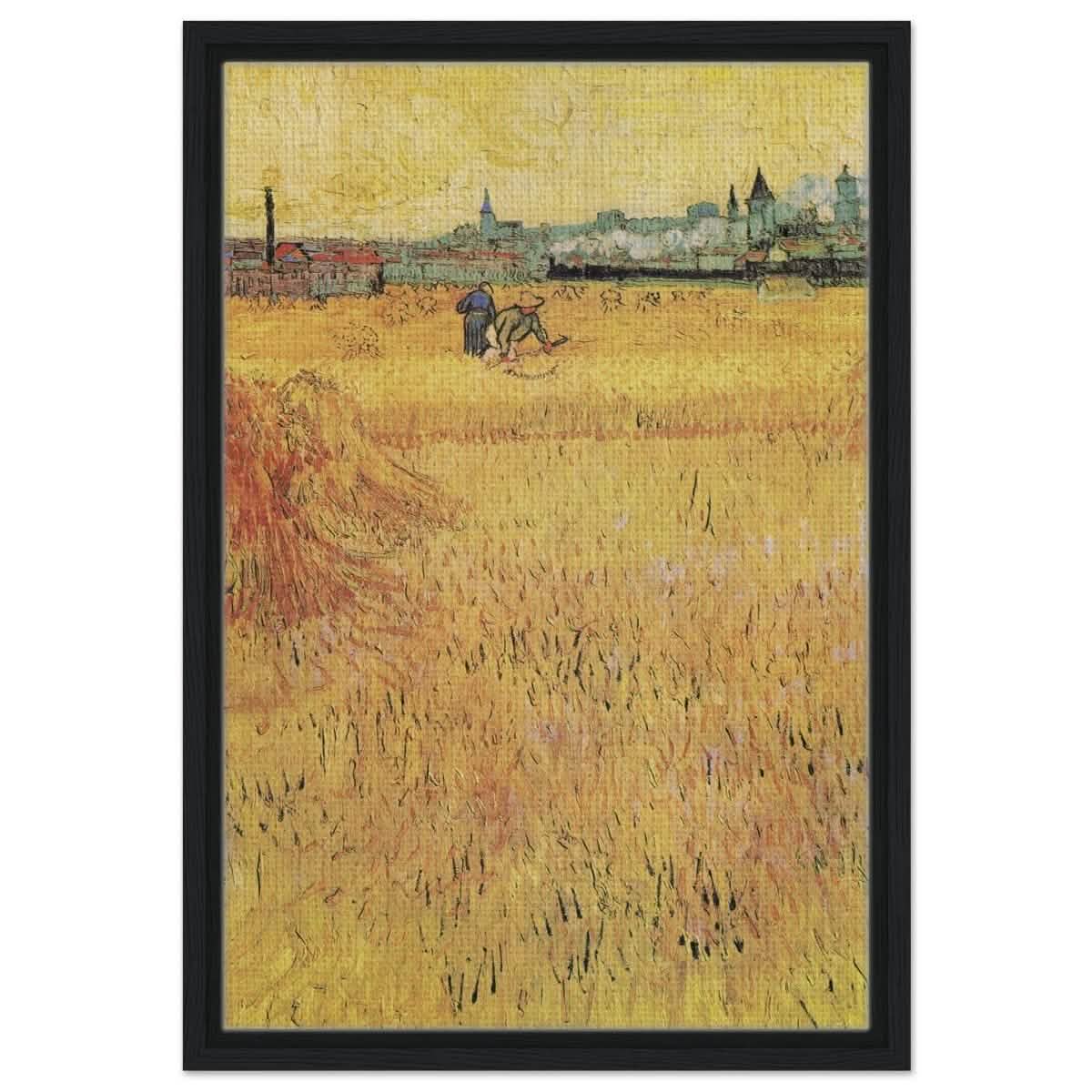 Wheat Field With View Of Arles (1888) by Vincent Van Gogh | Vintage Art wall art print - Framed Canvas - 40x60 cm / 16x24″ - Black frame