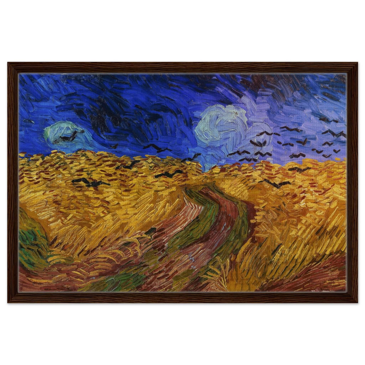 Wheatfield with Crows by Vincent van Gogh 1890 | Vintage wall art print - Framed Canvas - 50x75 cm / 20x30″ - Dark wood frame