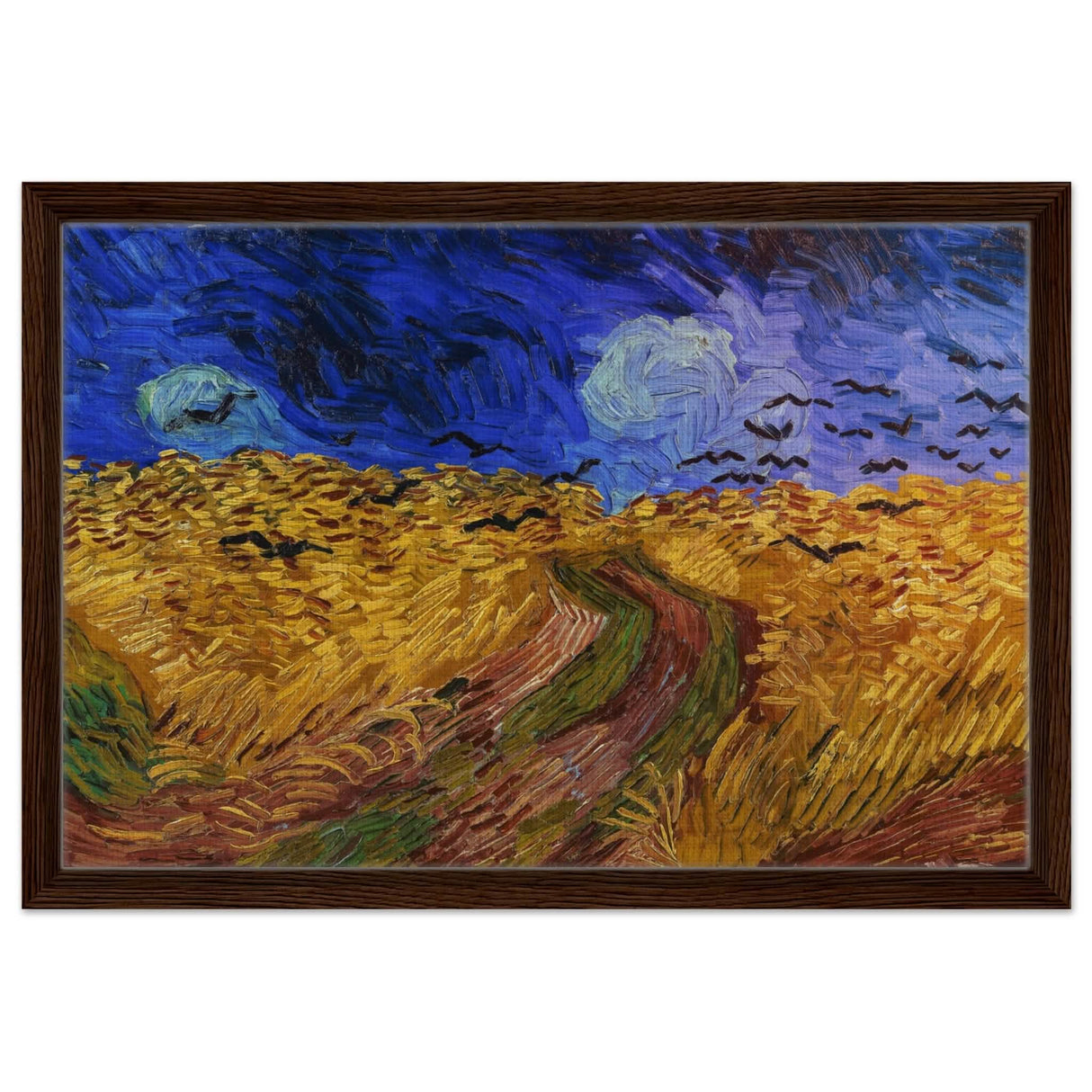 Wheatfield with Crows by Vincent van Gogh 1890 | Vintage wall art print - Framed Canvas - 40x60 cm / 16x24″ - Dark wood frame