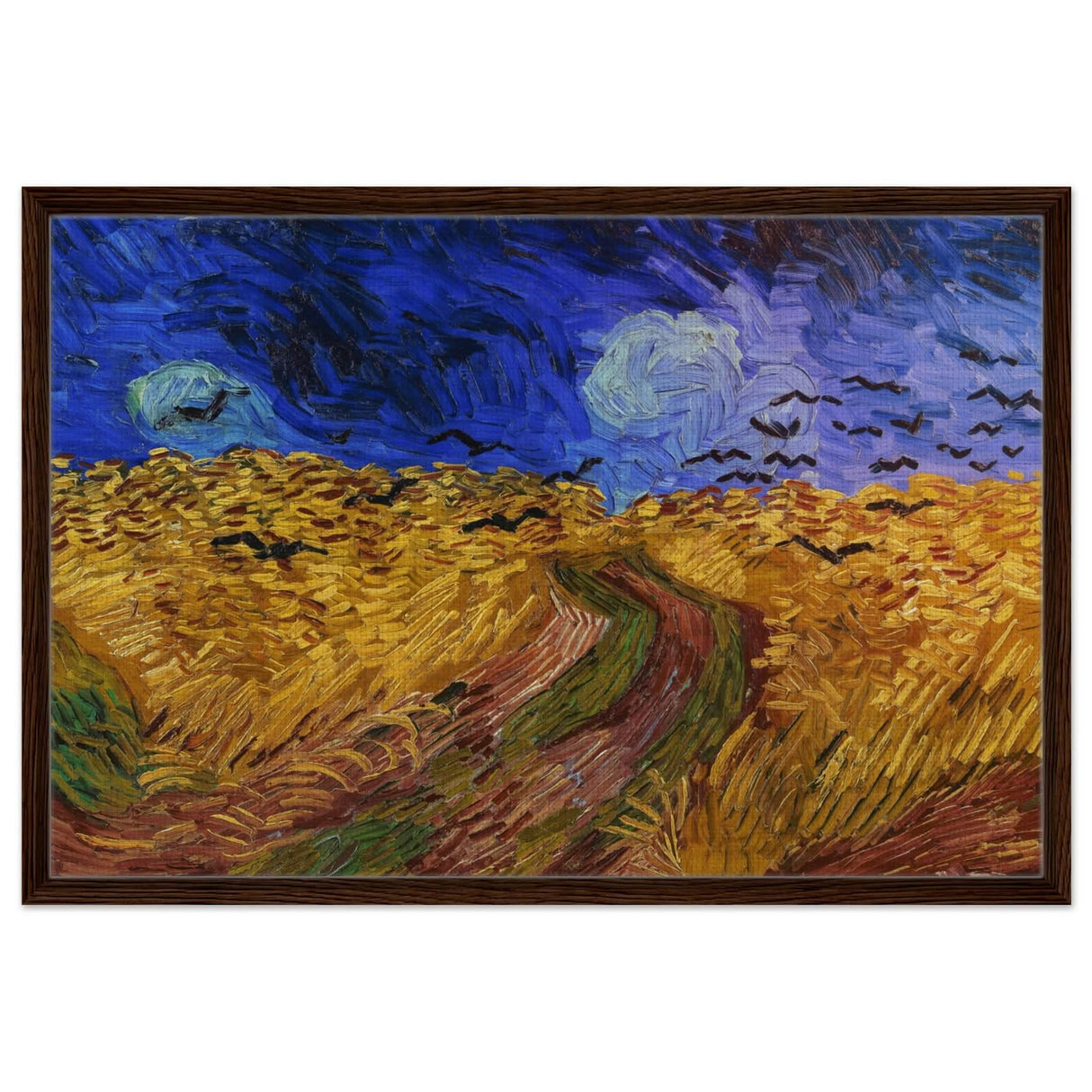 Wheatfield with Crows by Vincent van Gogh 1890 | Vintage wall art print - Framed Canvas - 60x90 cm / 24x36″ - Dark wood frame