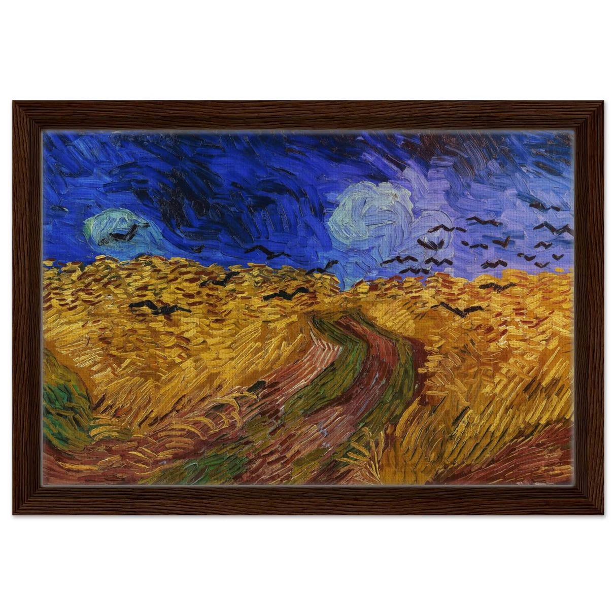Wheatfield with Crows by Vincent van Gogh 1890 | Vintage wall art print - Framed Canvas - 30x45 cm / 12x18″ - Dark wood frame