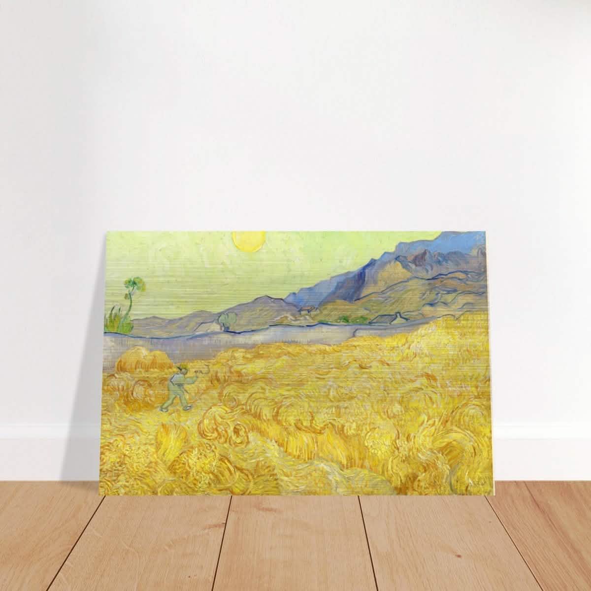 Wheatfield with Reaper by Vincent Van Gogh - Brushed Aluminum Print - 30x45 cm / 12x18″ -