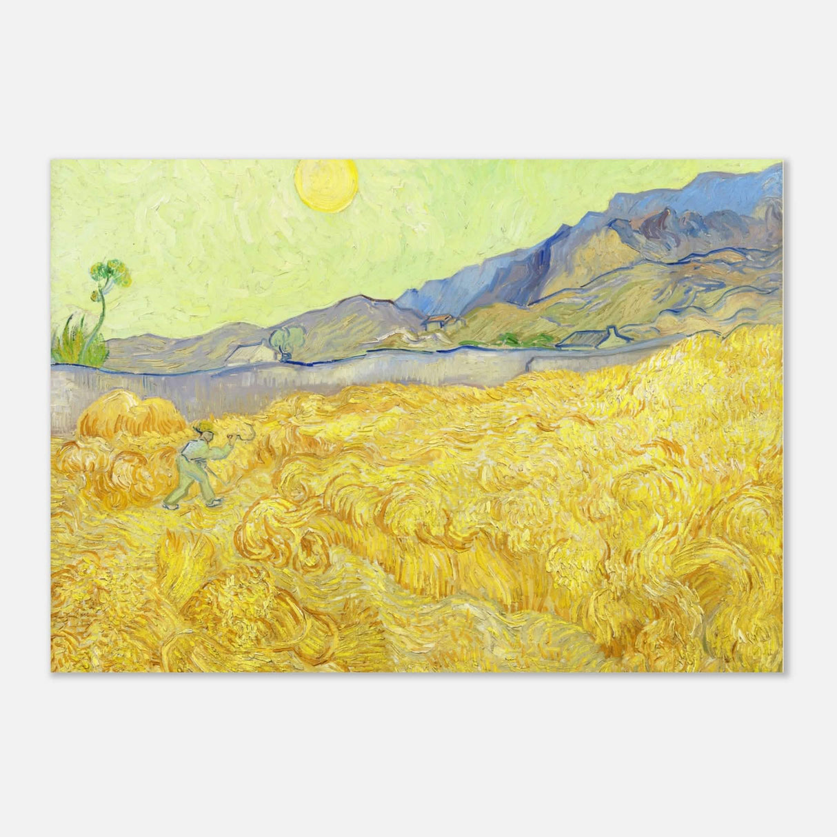 Wheatfield with Reaper by Vincent Van Gogh - Aluminum Print - 70x100 cm / 28x40″ -