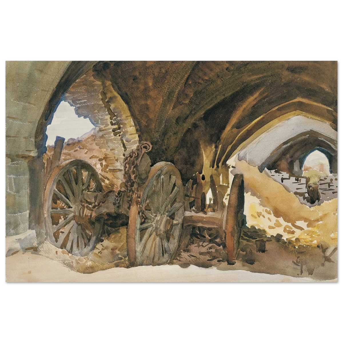 "Wheels in Vault" by John Singer Sargent – Industrial Impressionist Wall Art Print - Wood Prints - 30x45 cm / 12x18″ -