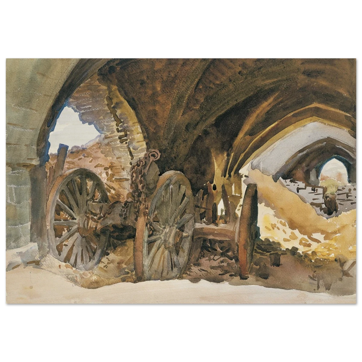 "Wheels in Vault" by John Singer Sargent – Industrial Impressionist Wall Art Print - Wood Prints - 70x100 cm / 28x40″ -