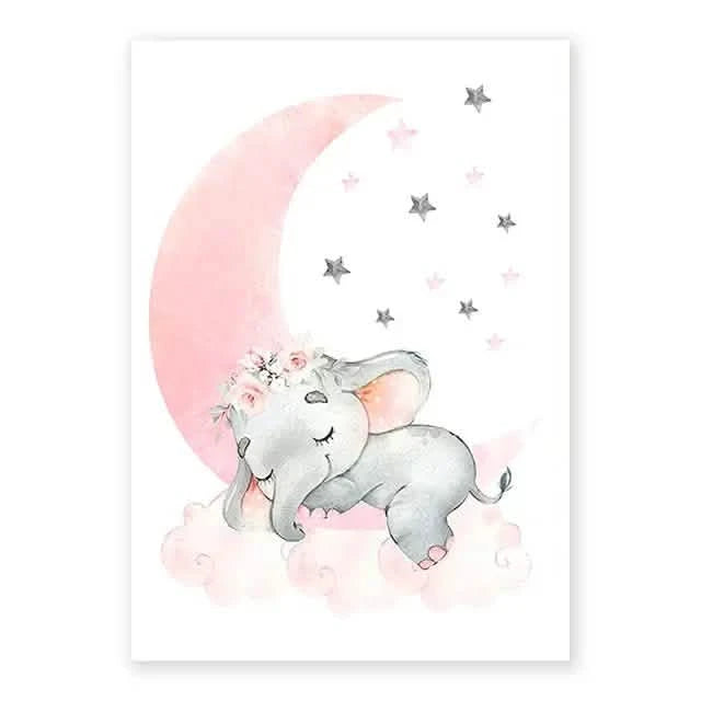 Whimsical Dreams – Pink Wall Art Canvas wall art Ballerina Girl Unicorn Butterfly Kids Room Decor Nursery Poster Pictures Wall Decor - 40x50cm No Frame - Dreamy Elephant -