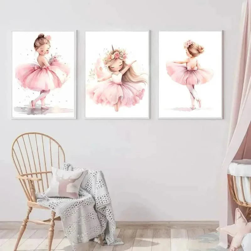 Whimsical Dreams – Pink Wall Art Canvas wall art Ballerina Girl Unicorn Butterfly Kids Room Decor Nursery Poster Pictures Wall Decor - 30x40cm No Frame - Golden Blooms -