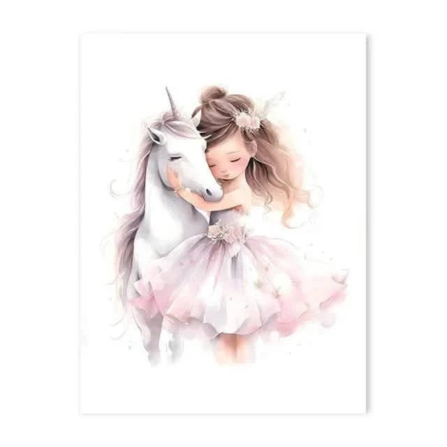 Whimsical Dreams – Pink Wall Art Canvas wall art Ballerina Girl Unicorn Butterfly Kids Room Decor Nursery Poster Pictures Wall Decor - 20x30cm No Frame - Ethereal Unicorn -