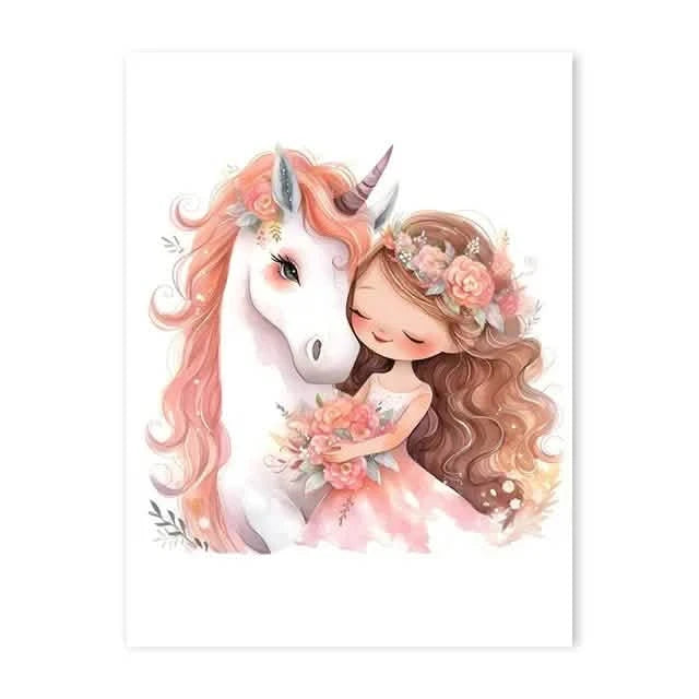 Whimsical Dreams – Pink Wall Art Canvas wall art Ballerina Girl Unicorn Butterfly Kids Room Decor Nursery Poster Pictures Wall Decor - 30x40cm No Frame - Unicorn Embrace -