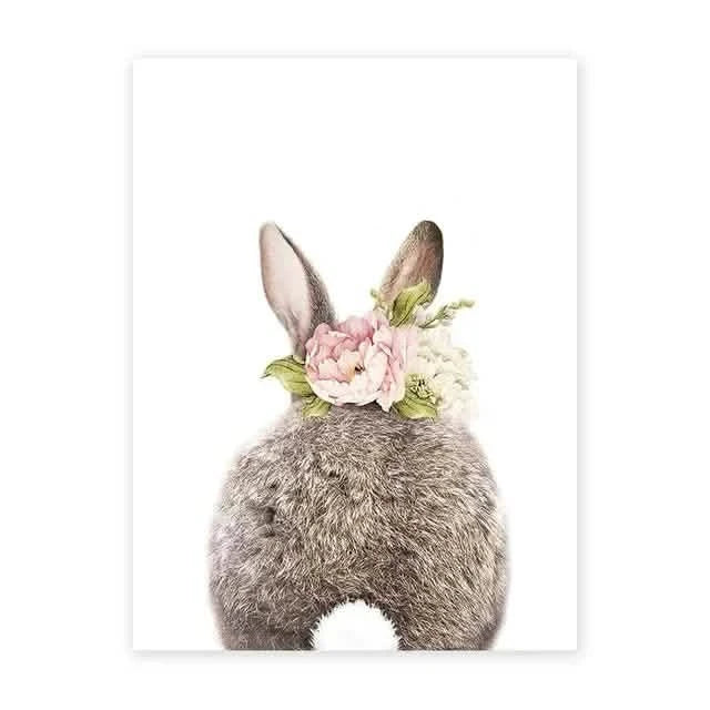 Whimsical Dreams – Pink Wall Art Canvas wall art Ballerina Girl Unicorn Butterfly Kids Room Decor Nursery Poster Pictures Wall Decor - 60 x90cm No Frame - Floral Bunny -