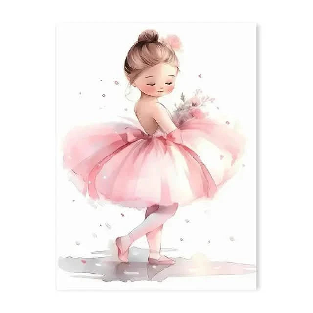 Whimsical Dreams – Pink Wall Art Canvas wall art Ballerina Girl Unicorn Butterfly Kids Room Decor Nursery Poster Pictures Wall Decor - 20x30cm - Floated Frame (Black) - Graceful Ballerina -