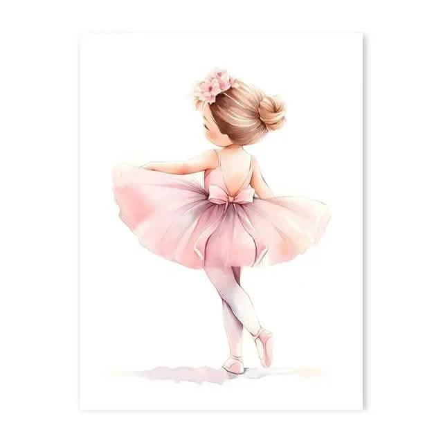 Whimsical Dreams – Pink Wall Art Canvas wall art Ballerina Girl Unicorn Butterfly Kids Room Decor Nursery Poster Pictures Wall Decor - 30x40cm - Floated Frame (Black) - Petite Ballerina -