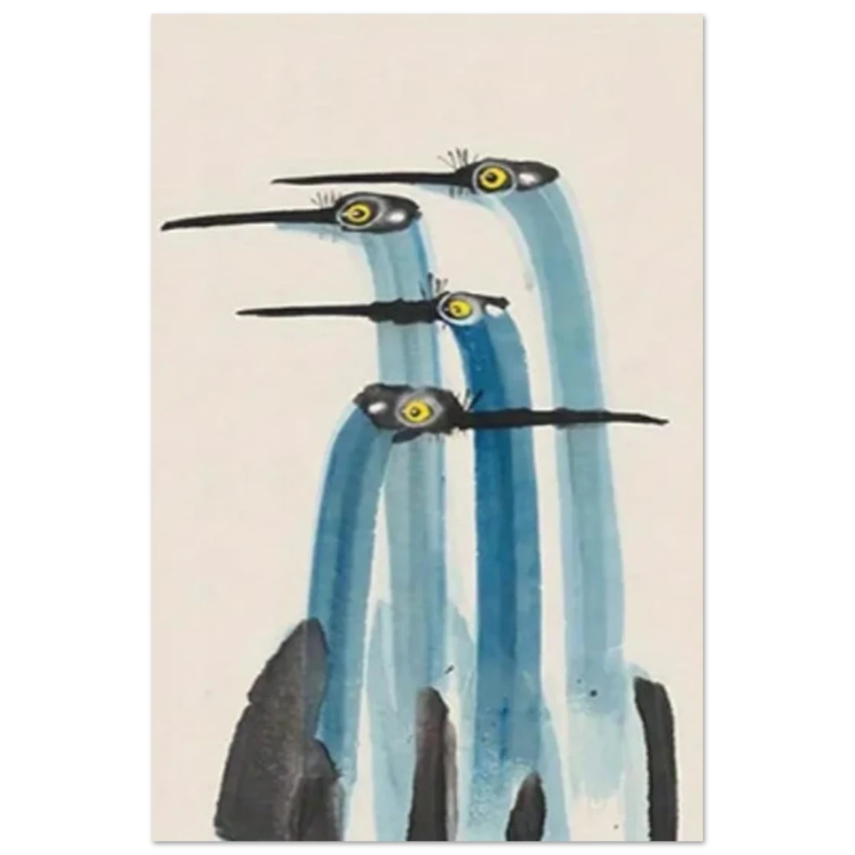 Whimsical Flight – Abstract Watercolor Herons | Wall art Print - Fine Art Poster - 60x90 cm / 24x36″ -